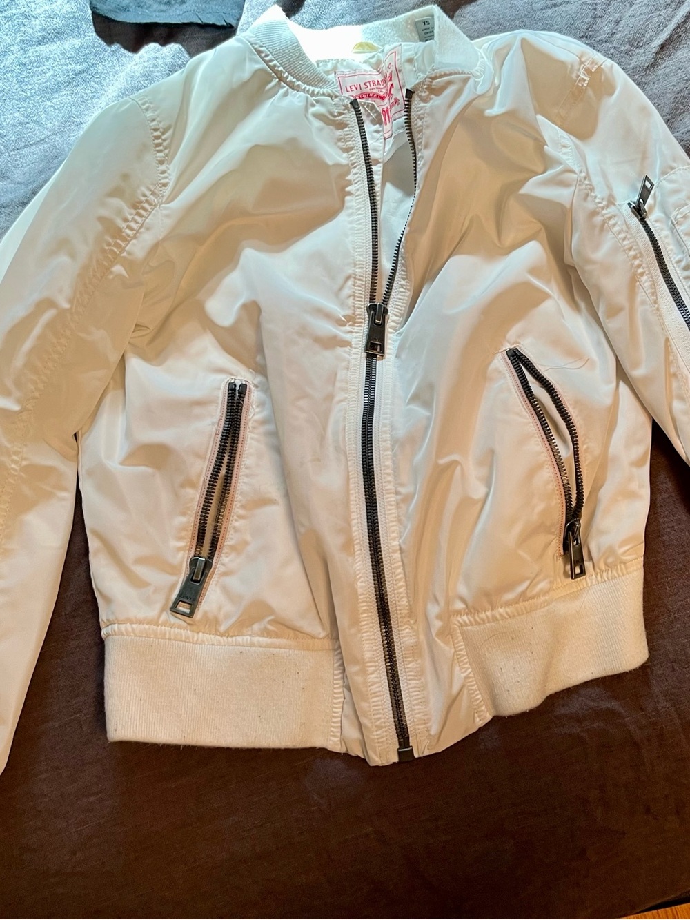 Levi's Women's Cream Bomber Jacket with Black Zippers